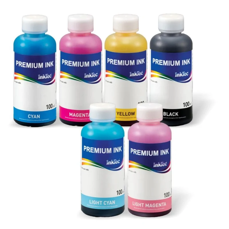 PACK , Encre InkTec E0010, 6 Flacons de 100ml, 6 couleurs, encre à colorant pour cartouches Epson et CISS