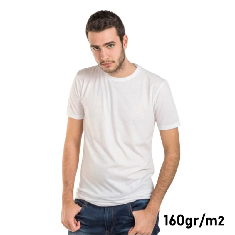 T-shirt para sublimar, unissex, tecido 100% poliéster branco de 160gr