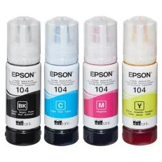 4 Botellas de tinta Epson 104 original de 65ml, multipack para EcoTank