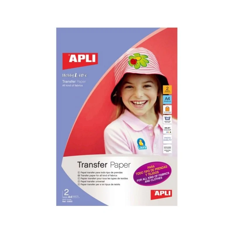 Papel Transfer APLI todos os tipos de roupas A4 2 folhas